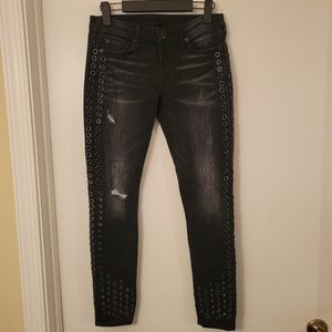 True Religion Black Halle Mid Rise Stud Super Skinny Jeans, Size 26